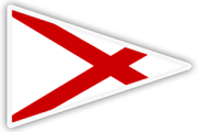 A white triangular pennant with a red diagonal cross (saltire) extending to all three corners.