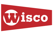 Red pennant-shaped logo with the word 'Wisco' in white. The 'W' is in a circle with downward-pointing arrows integrated into the letter.